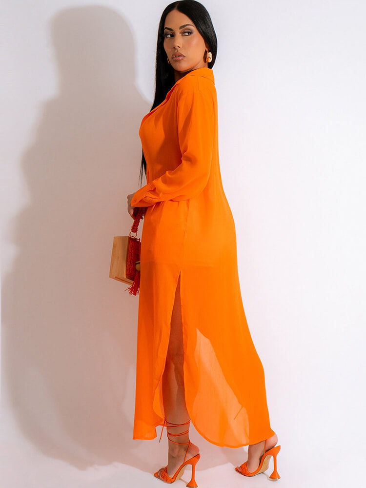 Two Piece Chiffon Long Sleeve Top Shorts