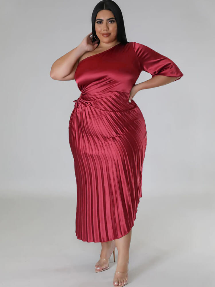 One Shoulder Lace Up Ruched Maxi Dress