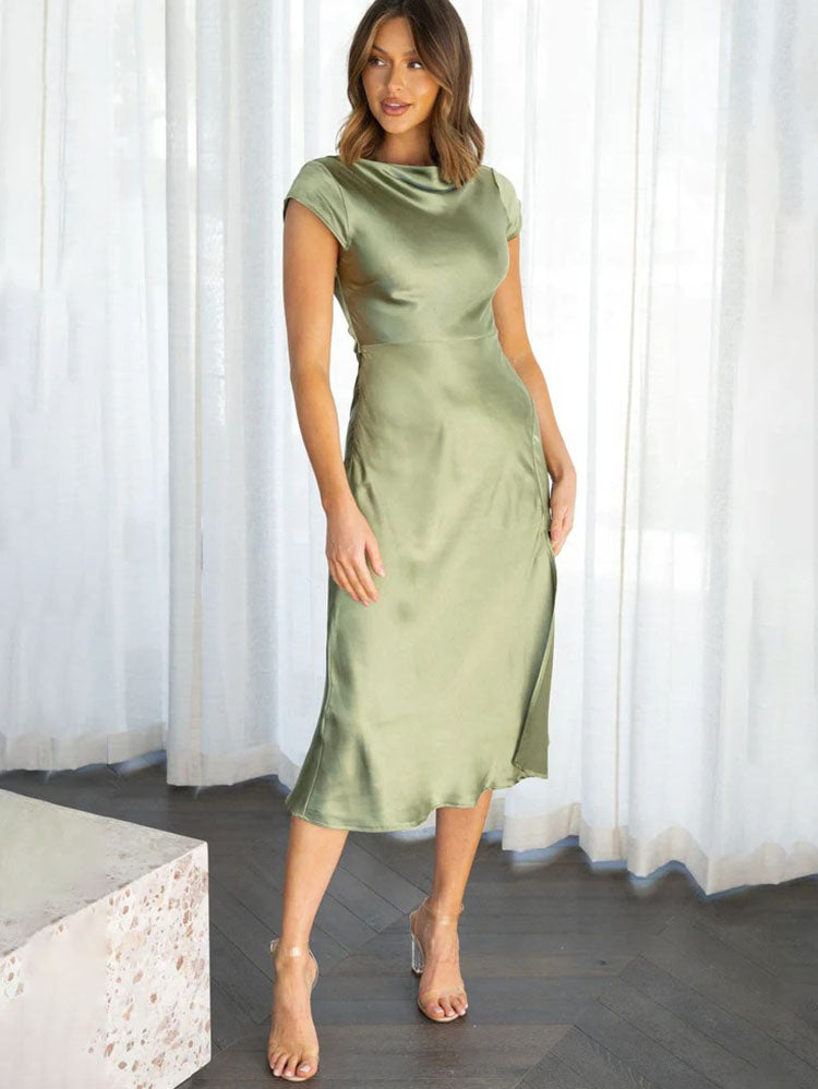 Satin Sleeveless Blackless Midi Dress