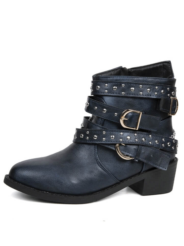 Belt Buckle Thick Heel PU Bootsies