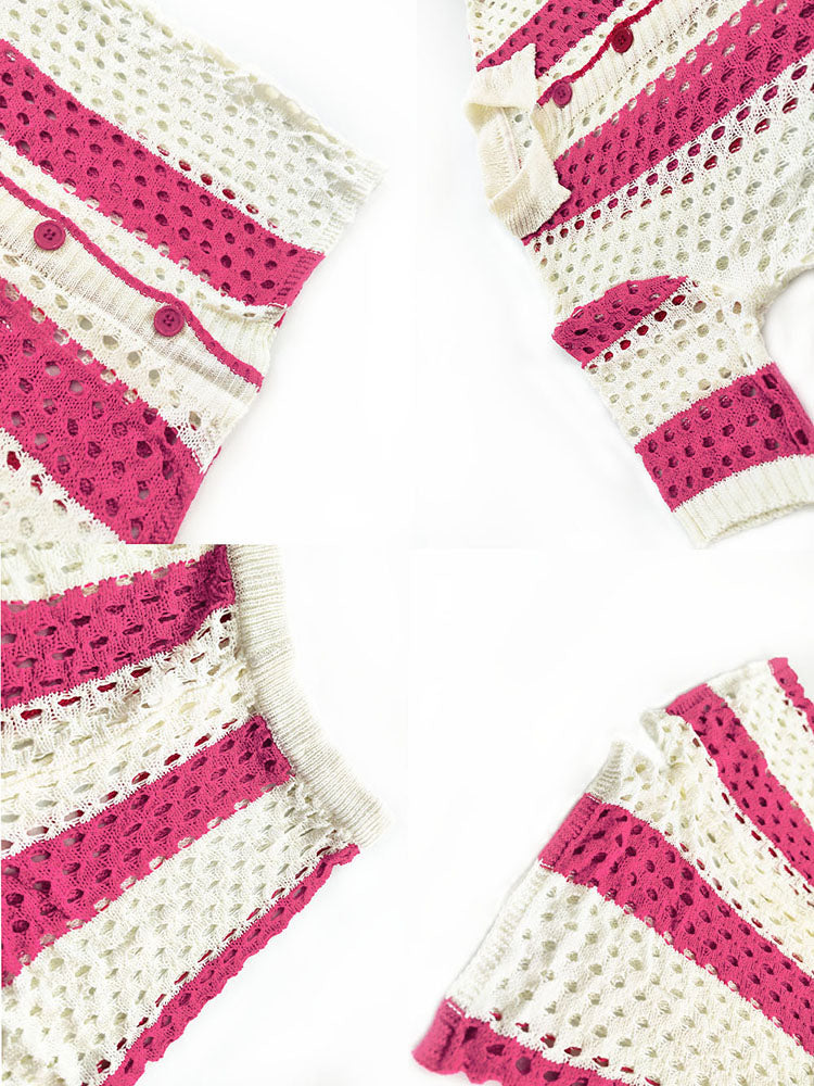 Hollow Out Collar Knit Shorts Set