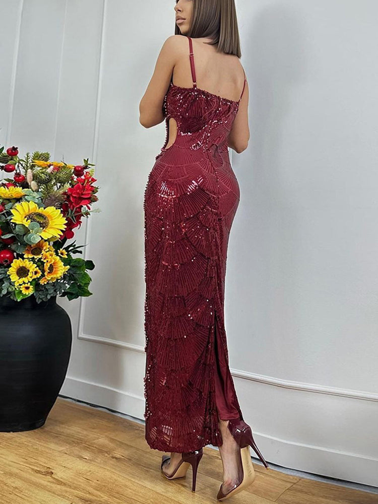 Beaded Mermaid Hollow Out Maxi Dress