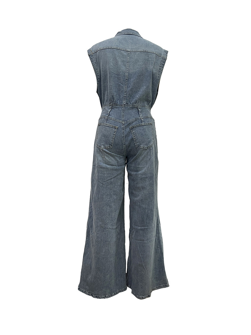 Sleeveless Button Denim Wide Leg Jumpsuit