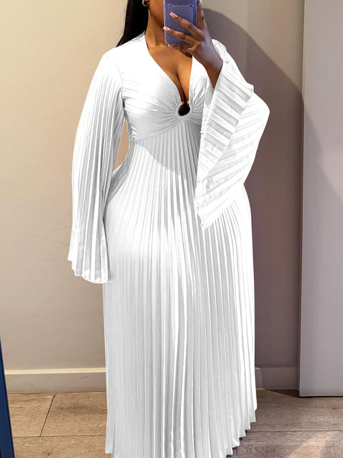 Chiffon-Maxikleid mit V-Ausschnitt und Falten