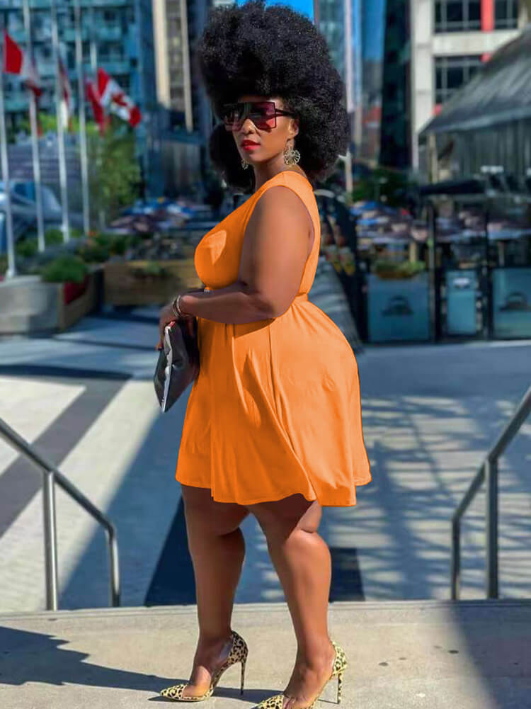 Sleeveless Round Neck Solid Mini Dress