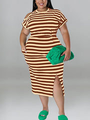 Plus Size Striped Dress with Pockets