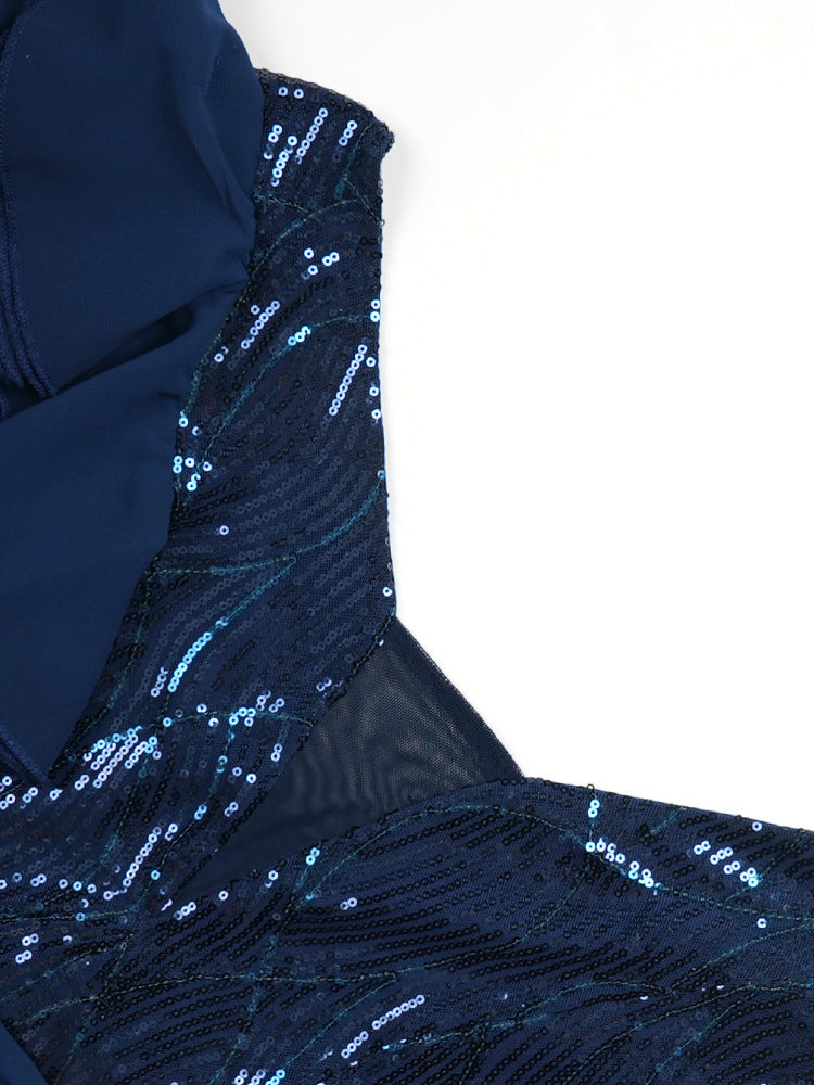 Plus Size Sequin Gown Chiffon Floral Maxi Dress