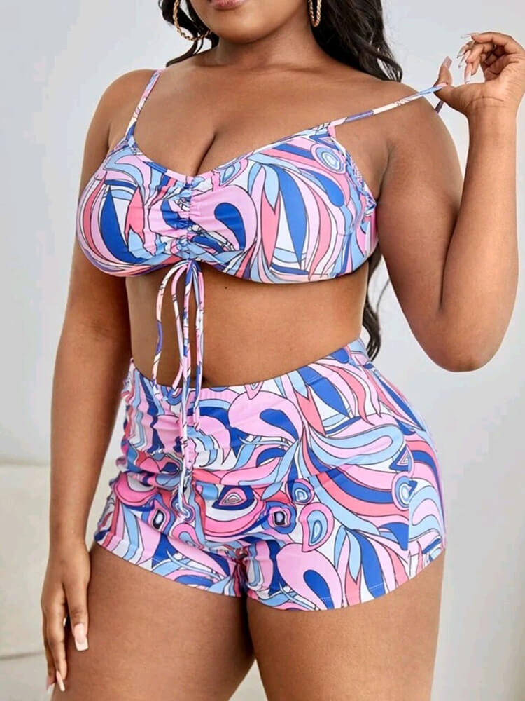 Plus Size Three Piece Floral Print Short Set