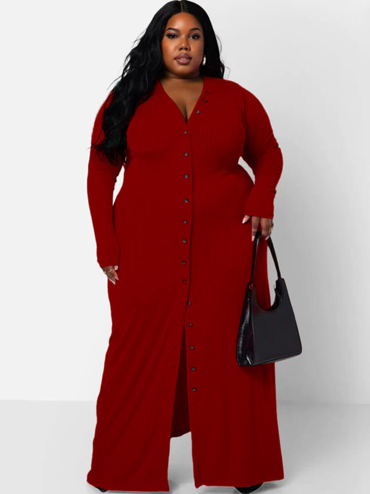 Long Sleeve Ribbed Solid Bodycon Maxi Dress
