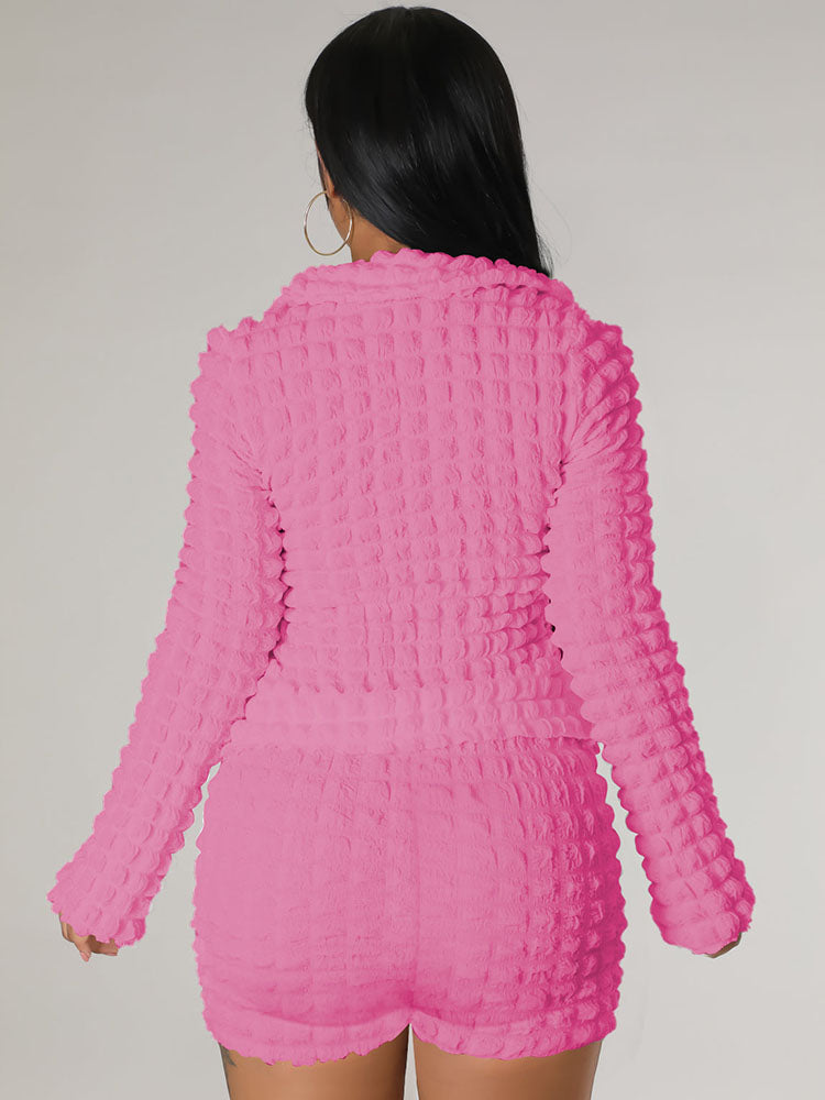 Two Piece Bubble Tie Up Crop Top Shorts