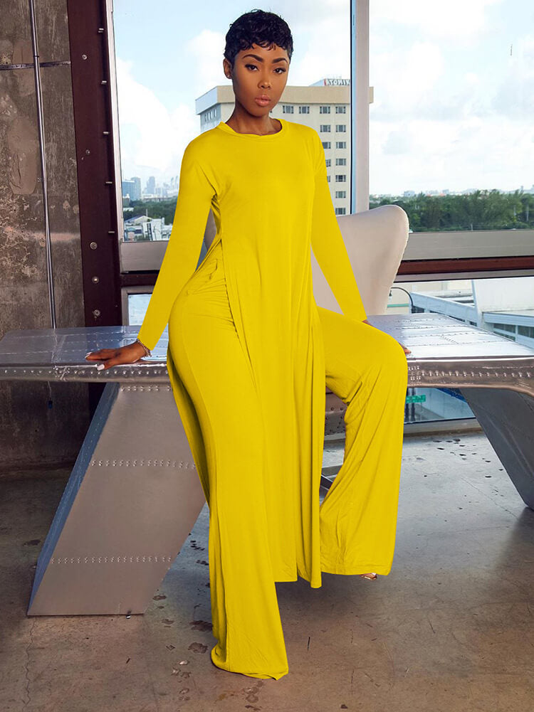 Two Piece Long Sleeve Split Top Pants