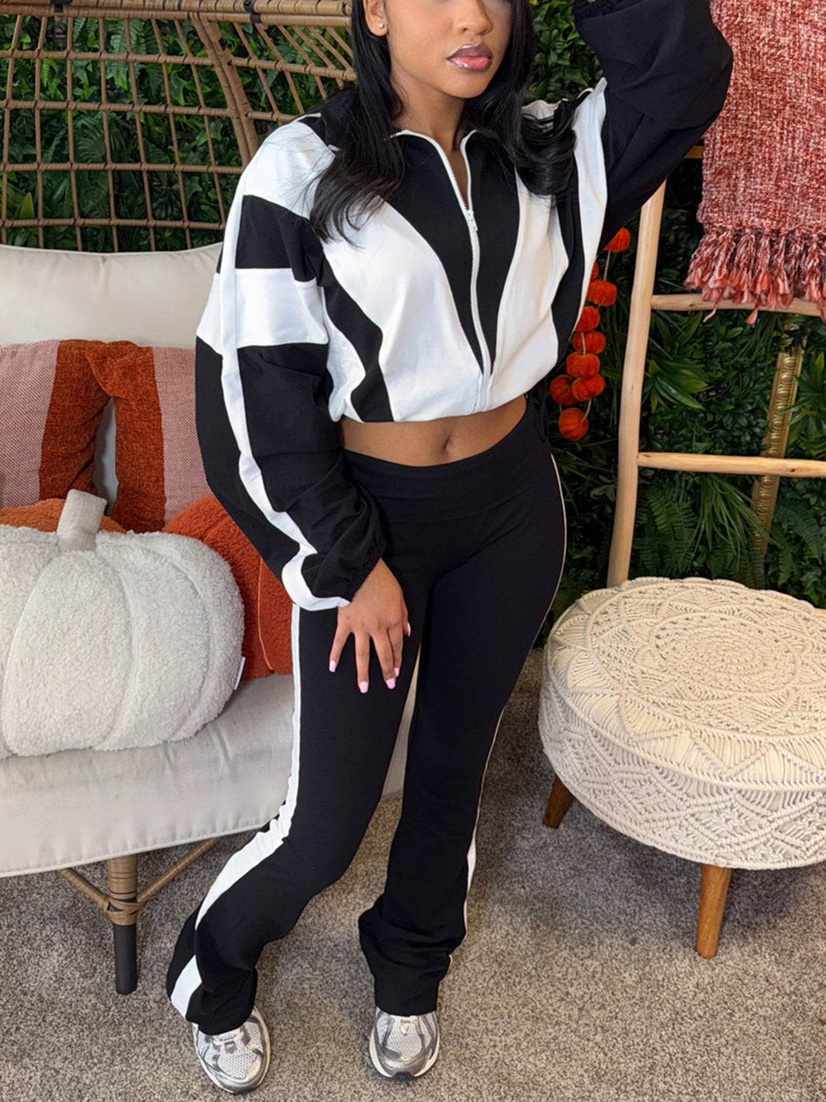 Colorblock Drawstring Waist Tracksuit