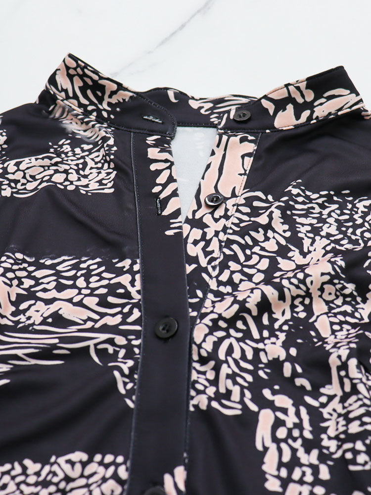 Long Sleeve Ruffle Hem Print Mini Dress