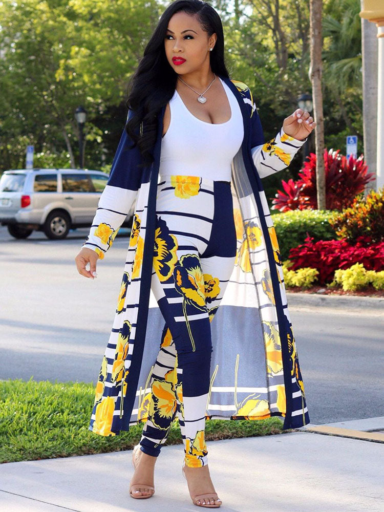 Two Piece Open Front Cardigan Skinny Pants Suit