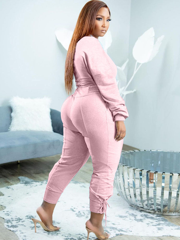 Plus Size Two Piece Long Sleeves Top Long Pants Outfits