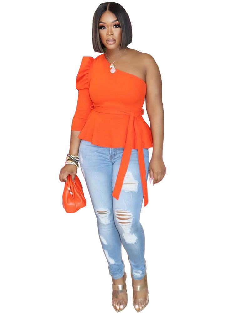 One Shoulder Ruffle Sleeveless Pullover Top