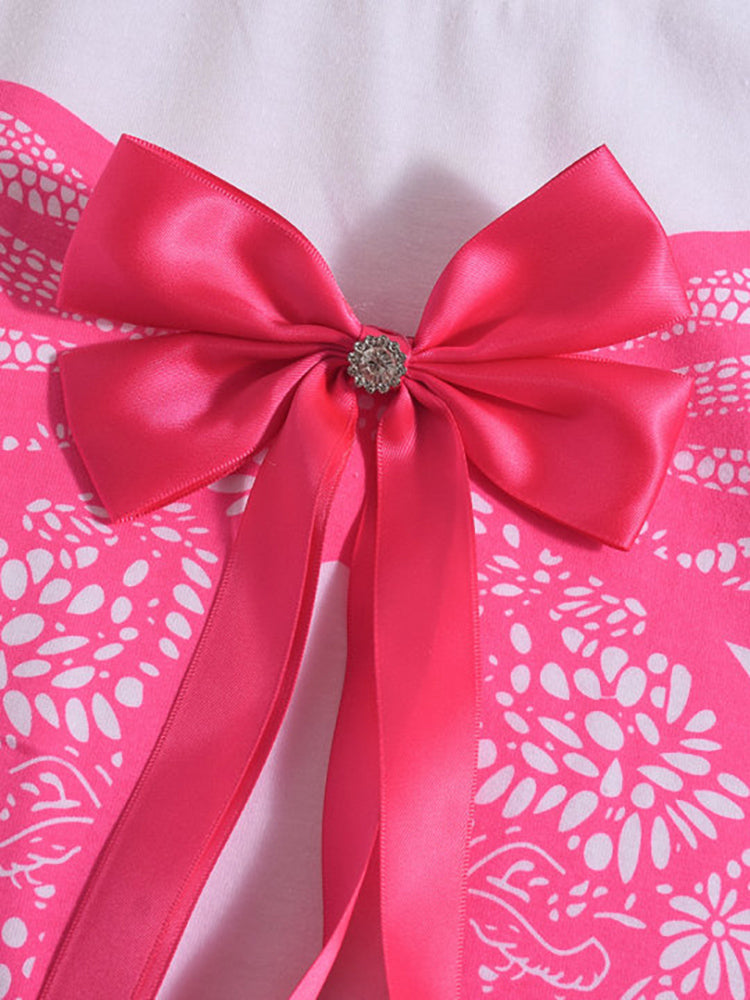 3D Butterfly Print Loose Top & Lace Shorts Set