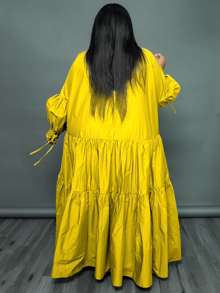 Plus Size Long Sleeves Ruffle Hem Maxi Dress