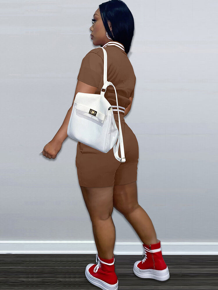 Two Piece Short Sleeve Color Block Baseball Tracksuit