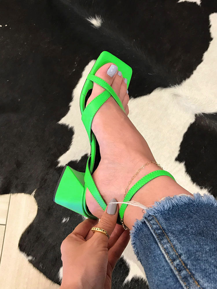 Crisscross Square Chunky Open Toe Heel