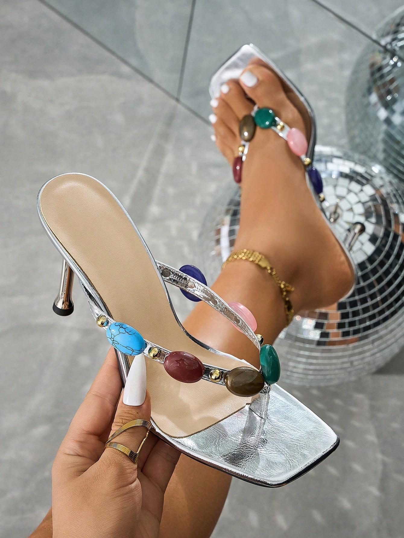 Gemstone Thong Strappy Stiletto Heels