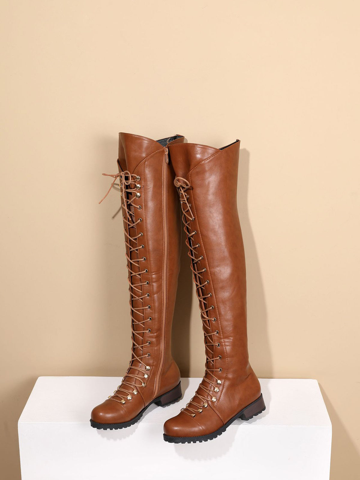 Lace-Up Over-the-Knee Riding Boots