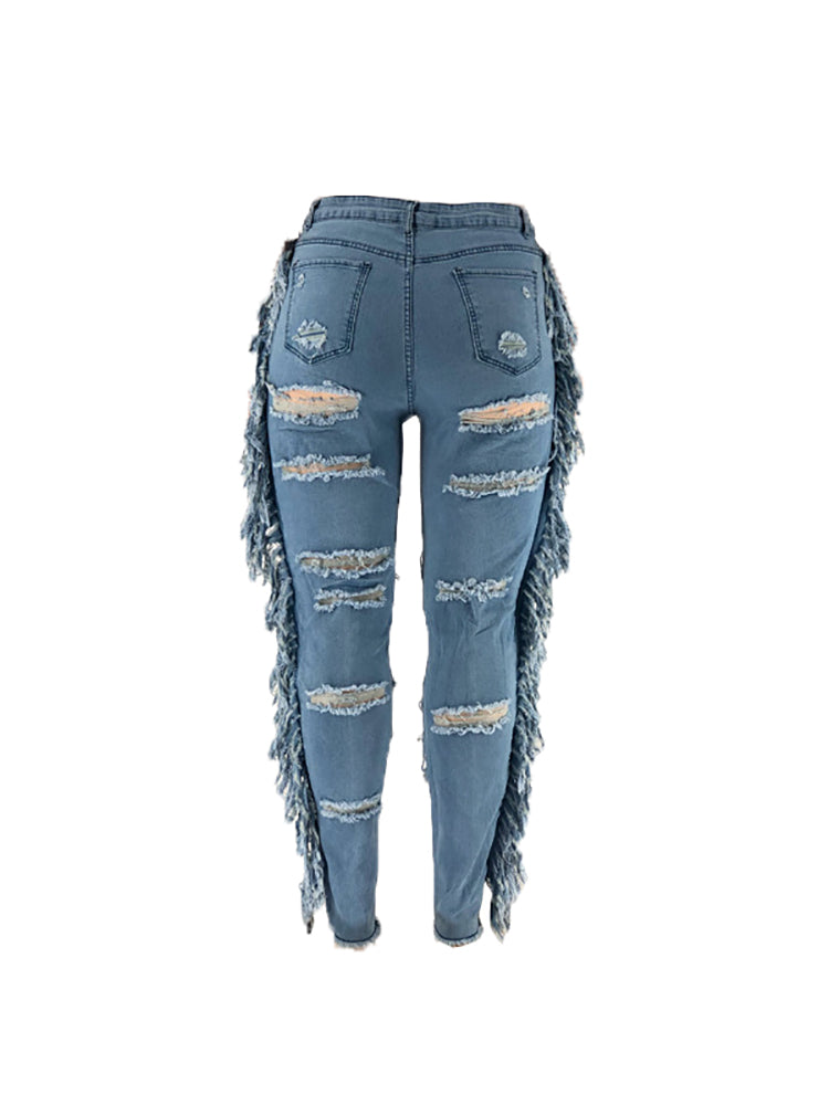Plus Size Fringe Ripped Cutout Denim Jeans