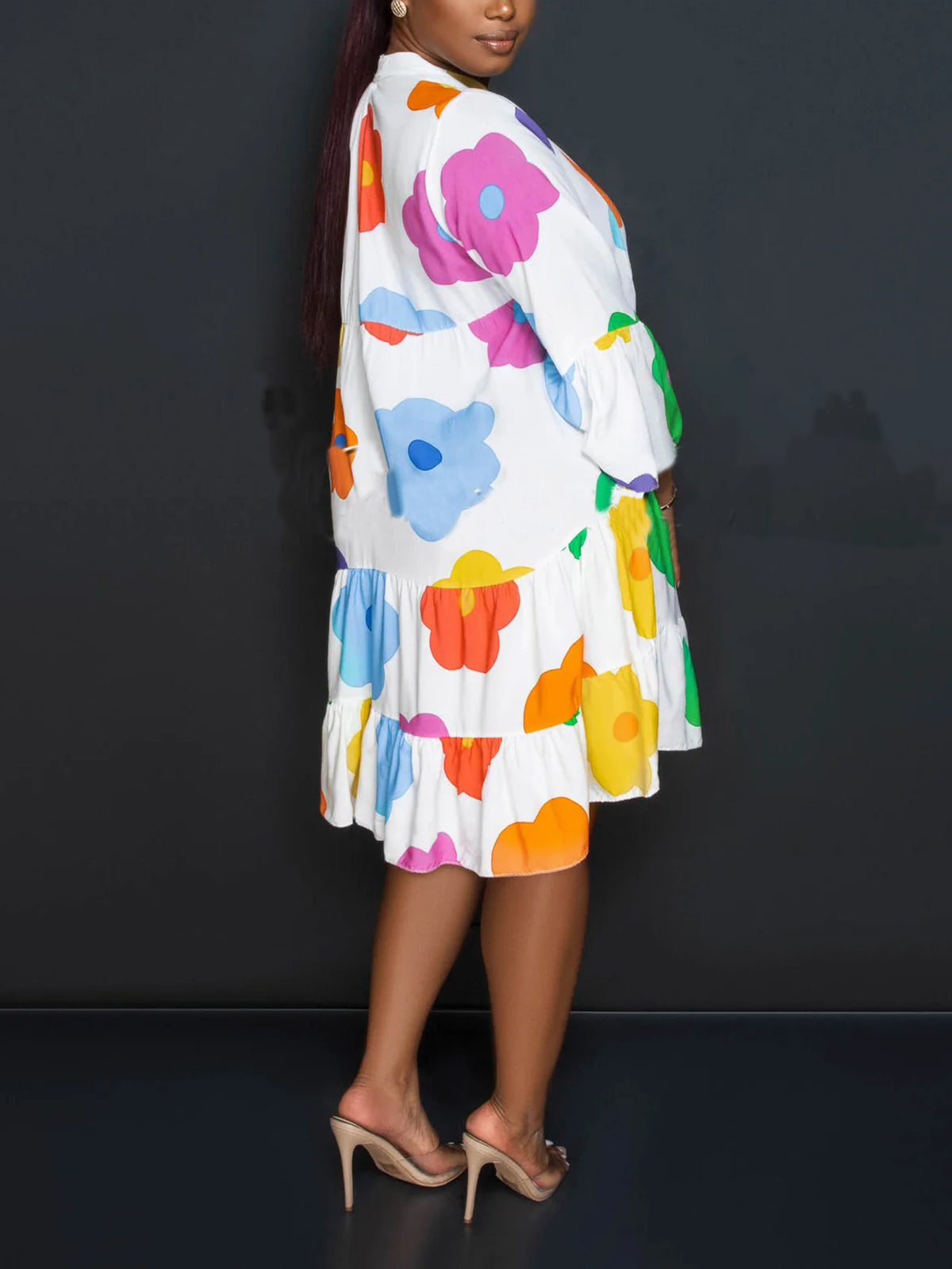 Long Sleeve Floral Print Shirt Dress