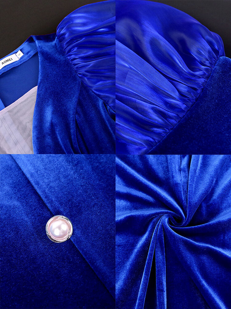 Lantern Sleeve Mesh Patchwork Split Maxi Dress