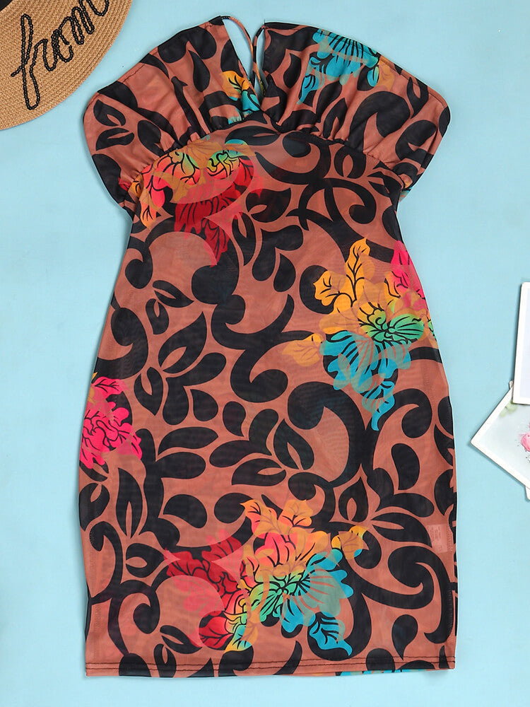 Spaghetti Strap Floral Print Bodycon Mini Dress