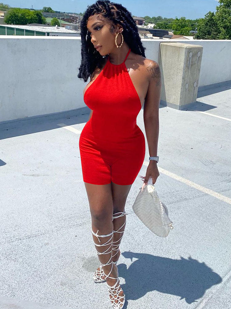 Sleeveless Backless Halter Bodycon Romper
