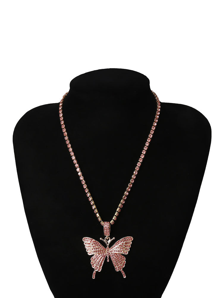 European Butterfly Pendant Rhinestone Necklaces
