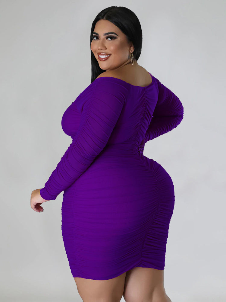 Mesh Patchwork Ruched Plus Size Mini Dress