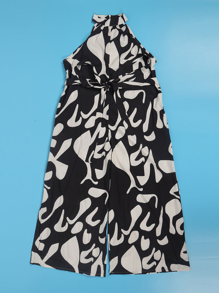 Sleeveless Printed Back-Zip Wide-Leg Jumpsuit