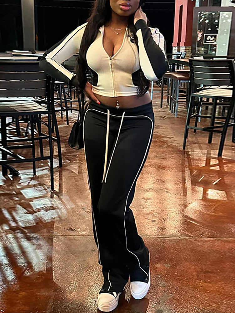 Stand Collar Slim Fit Fitness Jacket and Shorts Set