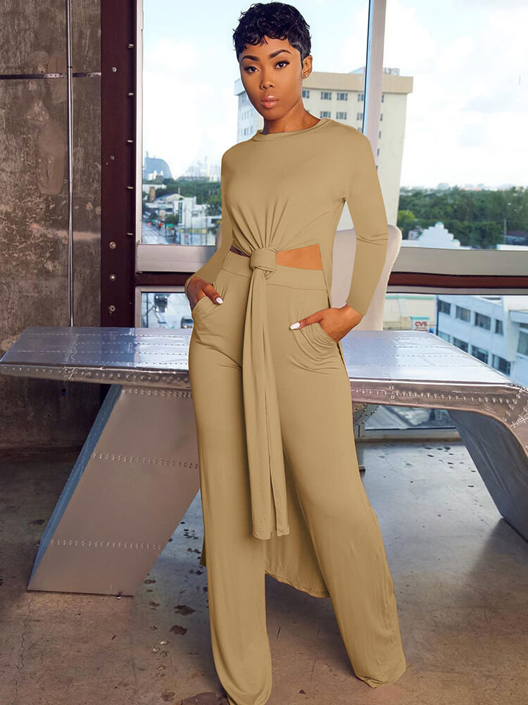 Two Piece Long Sleeve Split Top Pants