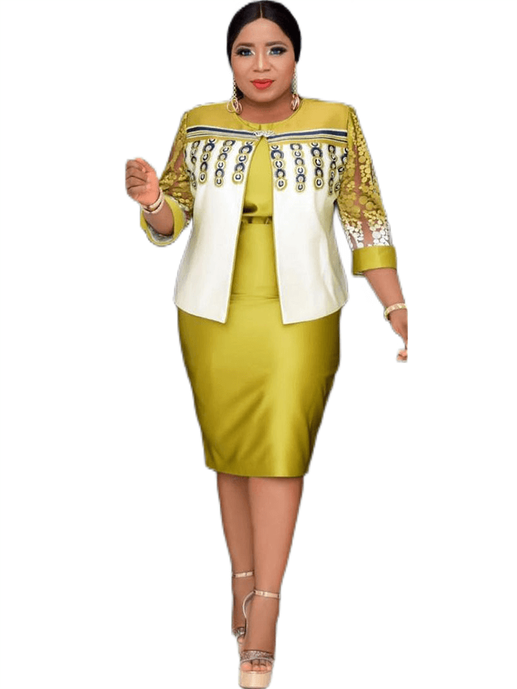 Two Piece Printed Cardigan & Midi Dress