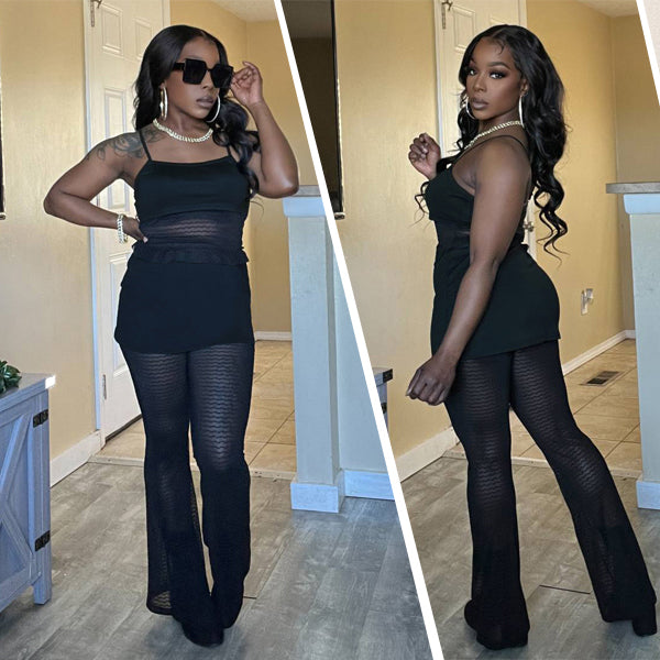 Two Piece Mesh Lace Tube Top Pants Sets