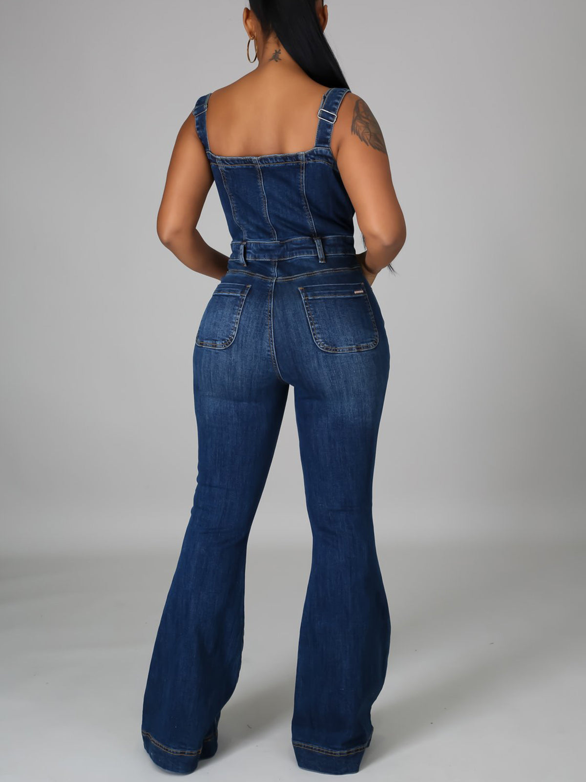 Button-Up Flared Denim Jumpsuit