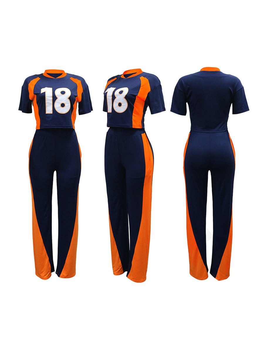 Two Piece Number Print Pants Sets Tracksuit