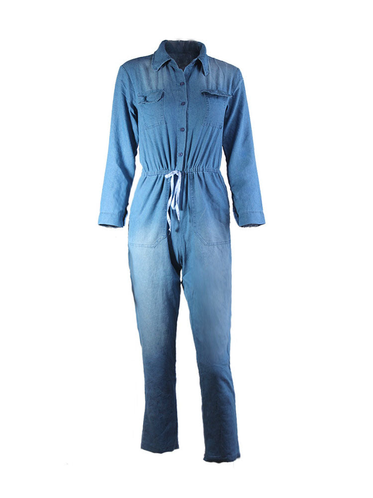 Jeanshemden-Jumpsuit zum Binden