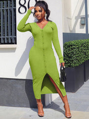 Ribbed Knitted Split Bodycon Midi Dress