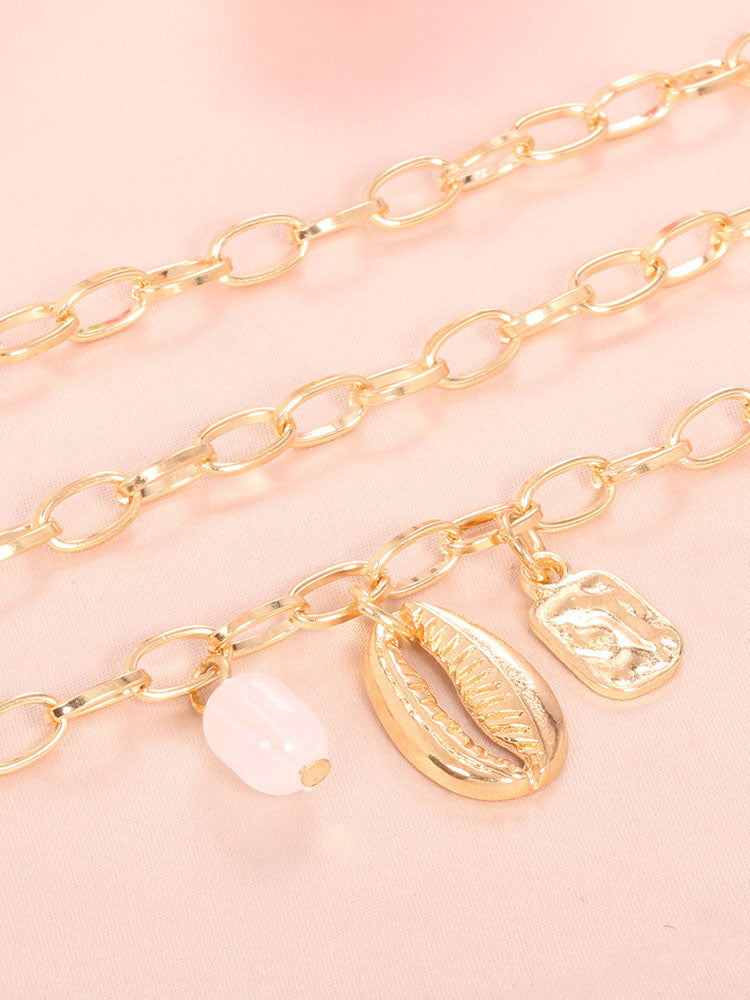 Three Piece Minimalist Shell Pearl Chain Bracelets