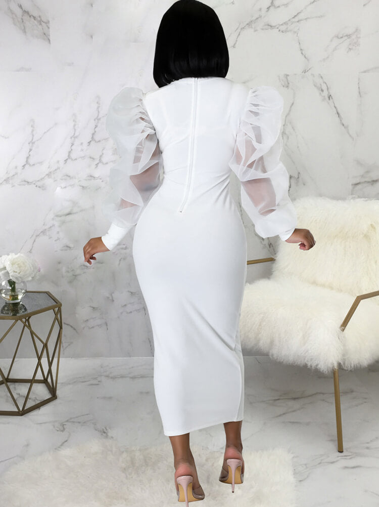 Lantern Sleeve Patchwork Maxi Dress