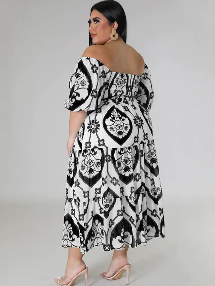 Short Sleeve Off Shoulder Floral Midi Dress