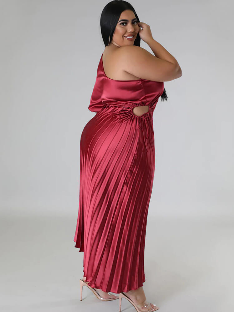 One Shoulder Lace Up Ruched Maxi Dress