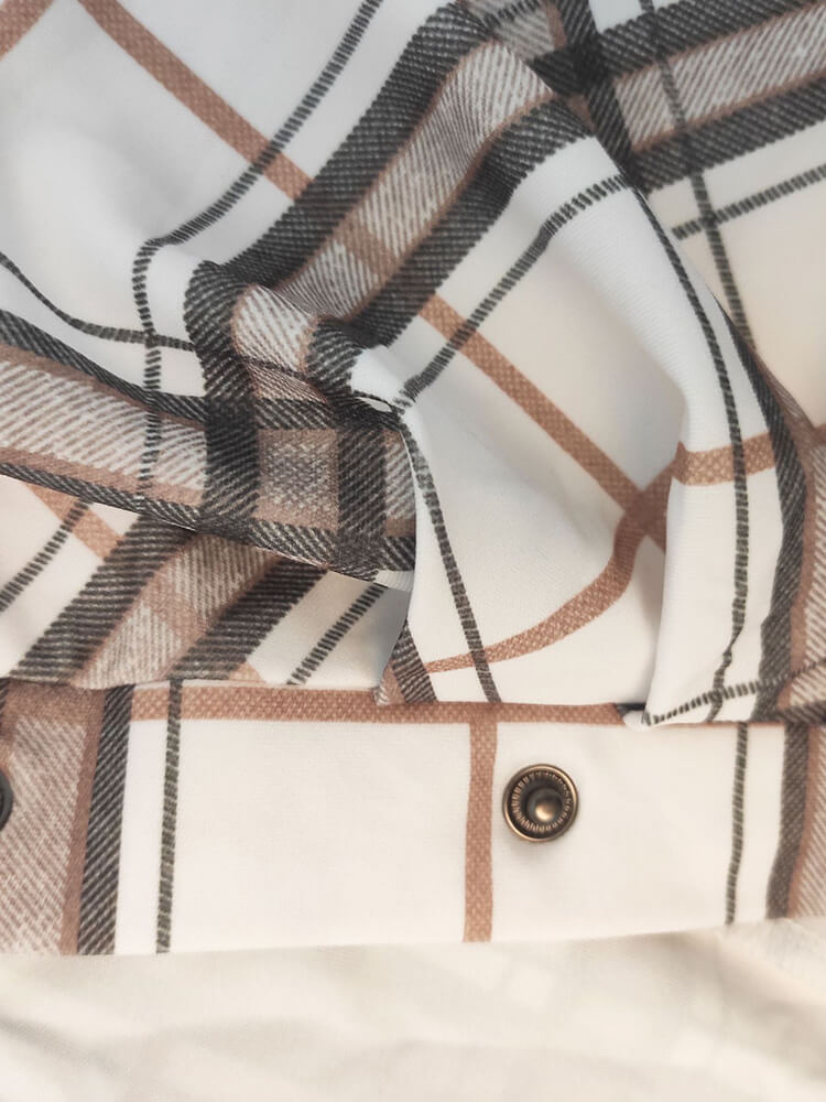 Long Sleeve Plaid Print Ruched Midi Dress