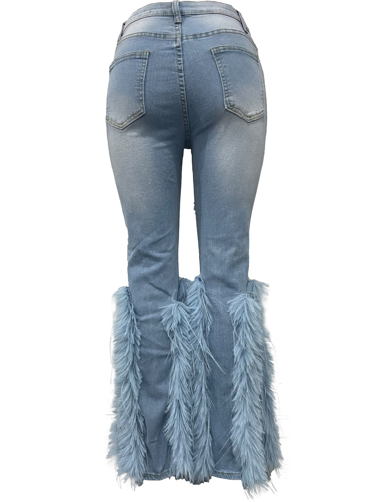 Feather Beaded Distressed Flare Jeans