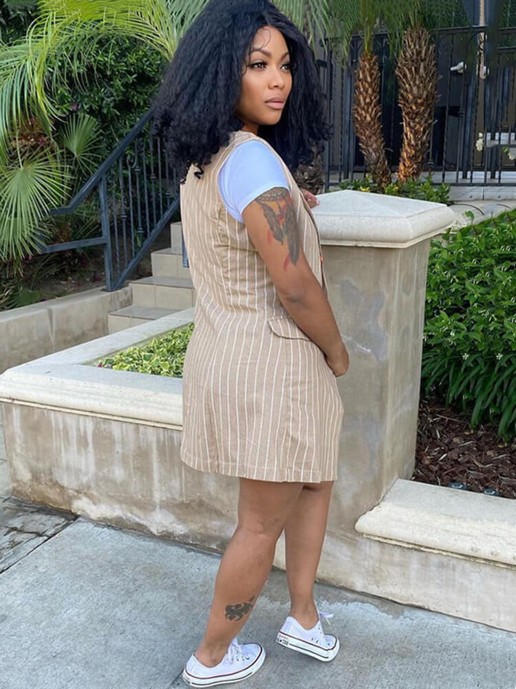 Stripes Casual Two Piece Blazer Vest Suit