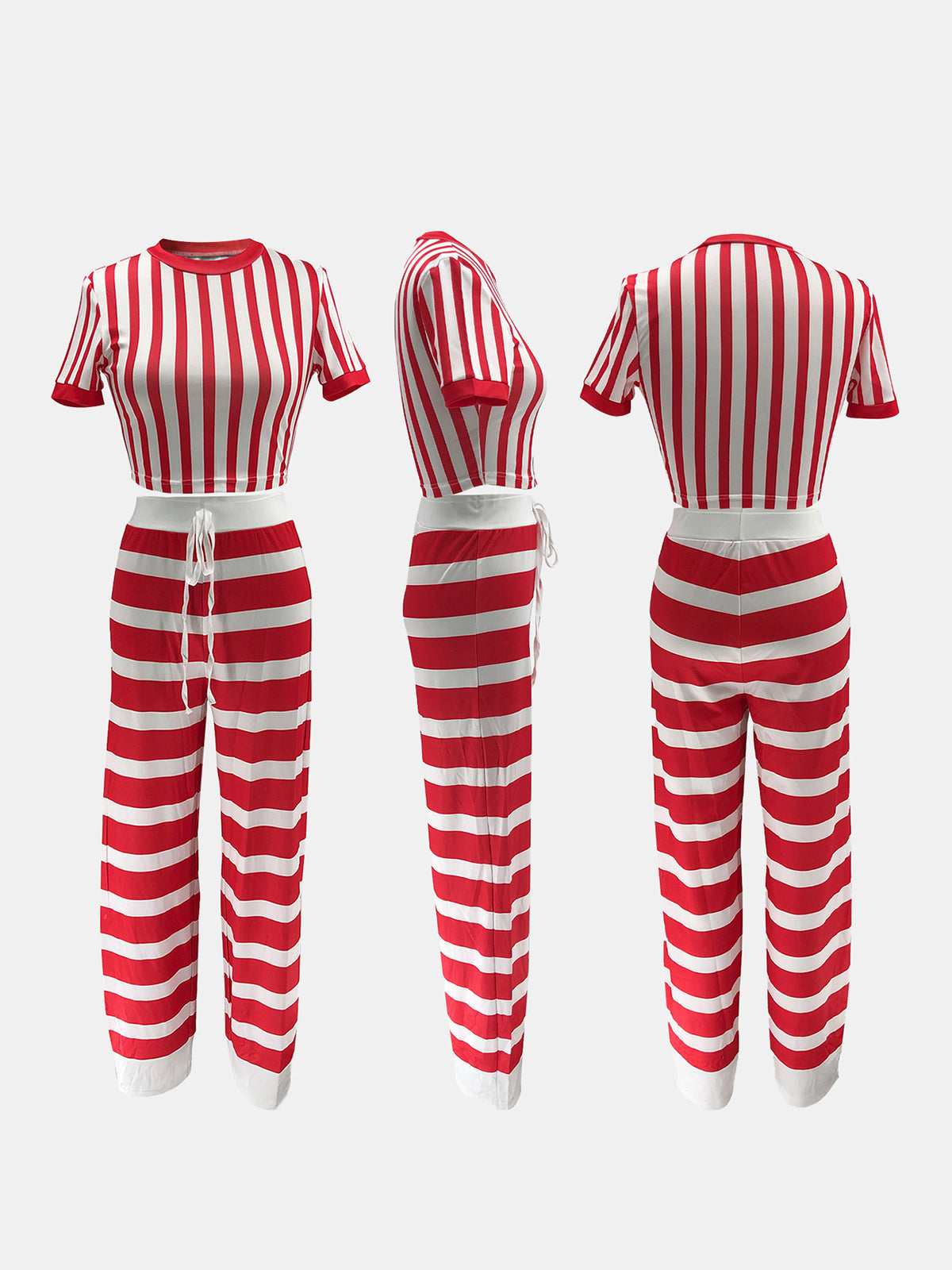 Two Pieces Striped Crop Top Wide Leg Pants